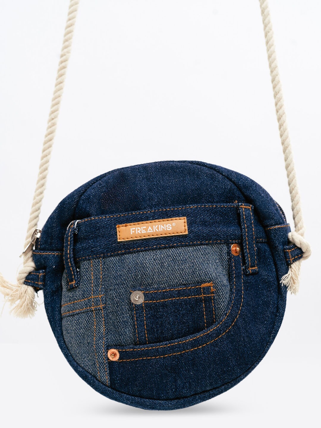 

FREAKINS Blue Structured Sling Bag with Quilted
