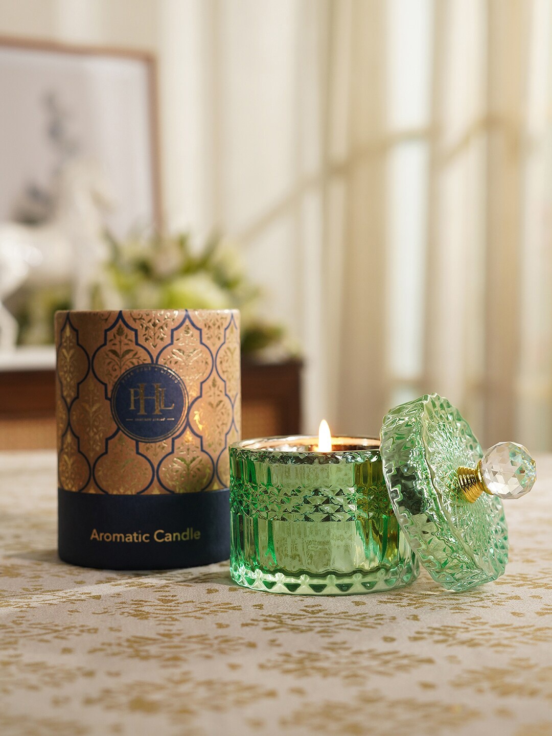 

Pure Home and Living Green Diamond Textured Glass Candle Jar