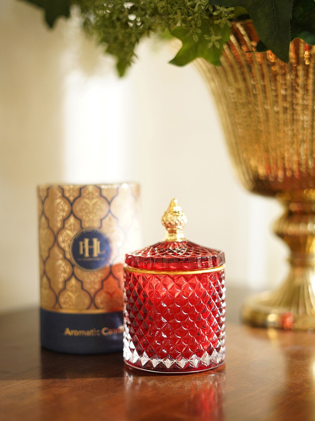 

Pure Home and Living Red Diamond Textured Glass Candle Jar