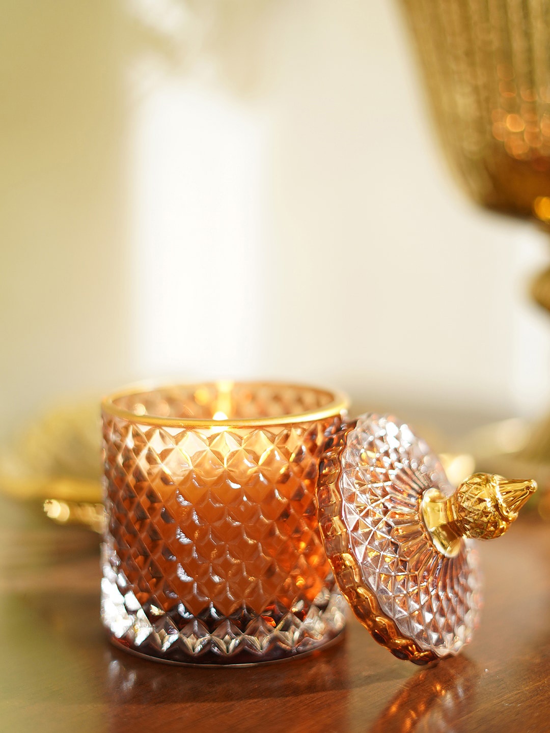 

Pure Home and Living Brown Diamond Textured Glass Candle Jar