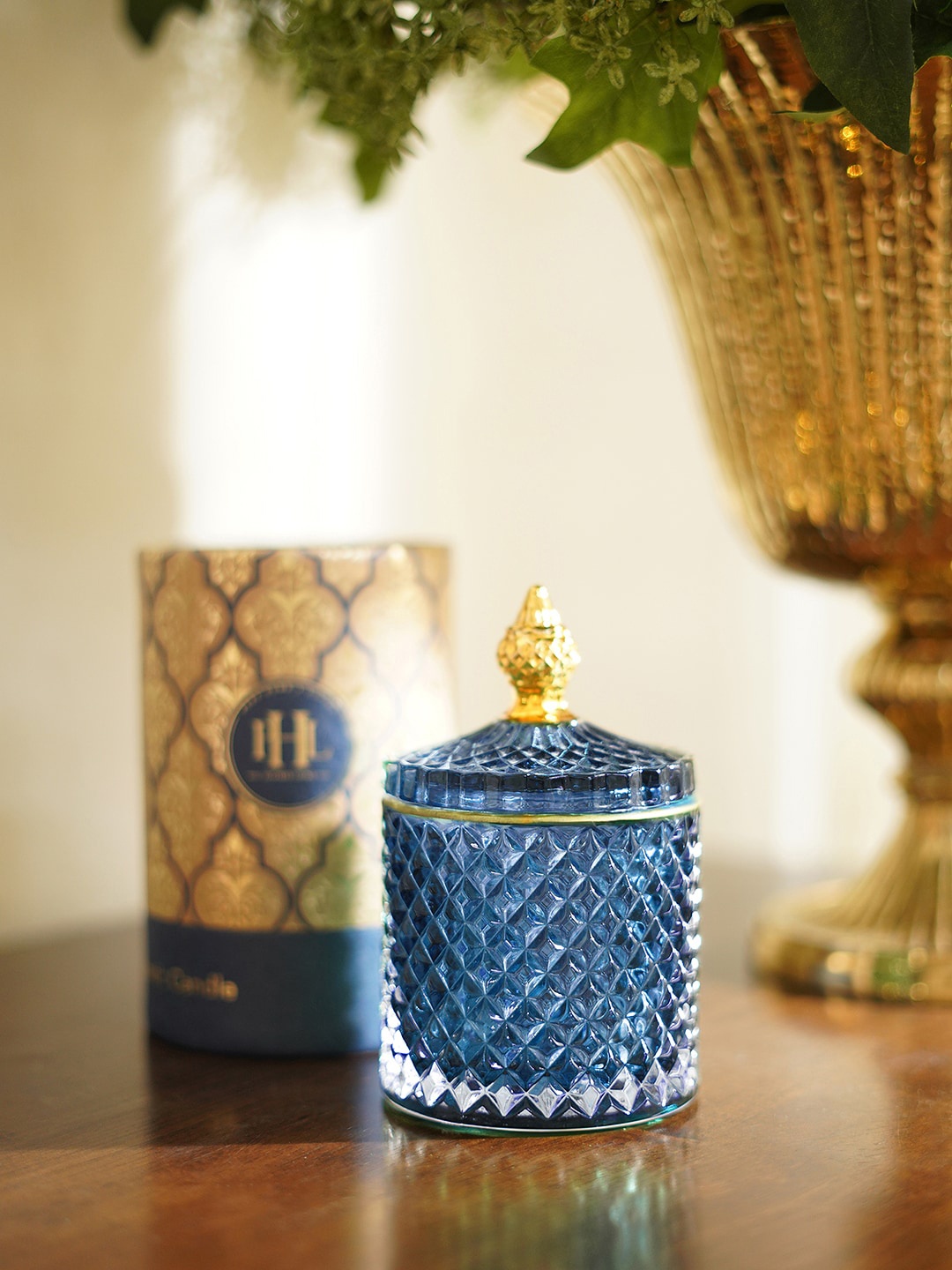 

Pure Home and Living Blue Diamond Textured Glass Candle Jar