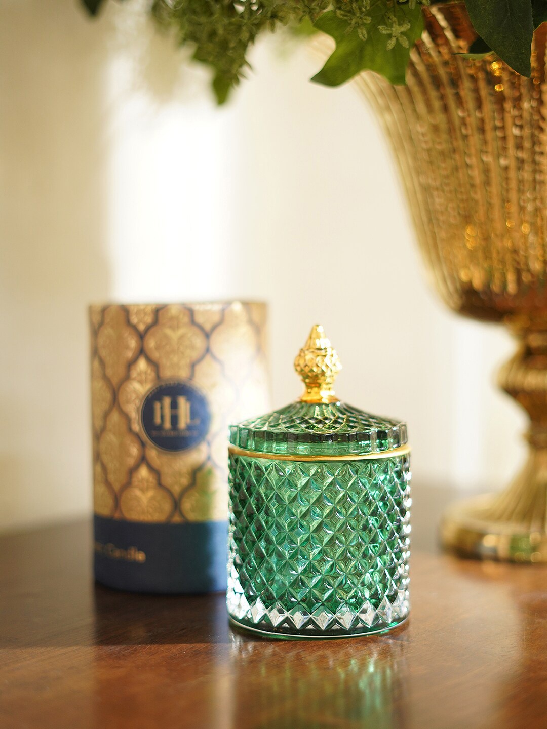 

Pure Home and Living Green Diamond Textured Glass Candle Jar