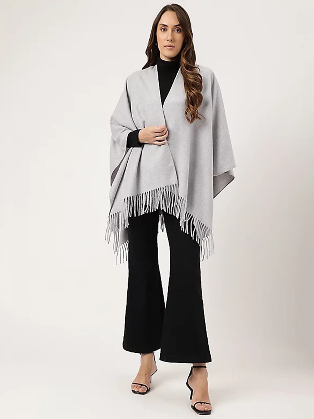 

Marks & Spencer Fringed Asymmetric Poncho Sweater, Grey