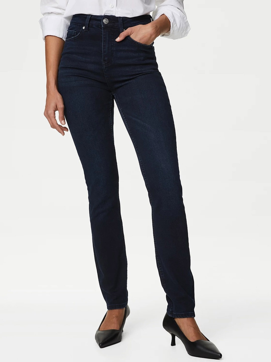 

Marks & Spencer Women Slim Fit Stretchable High-Rise Jeans, Navy blue