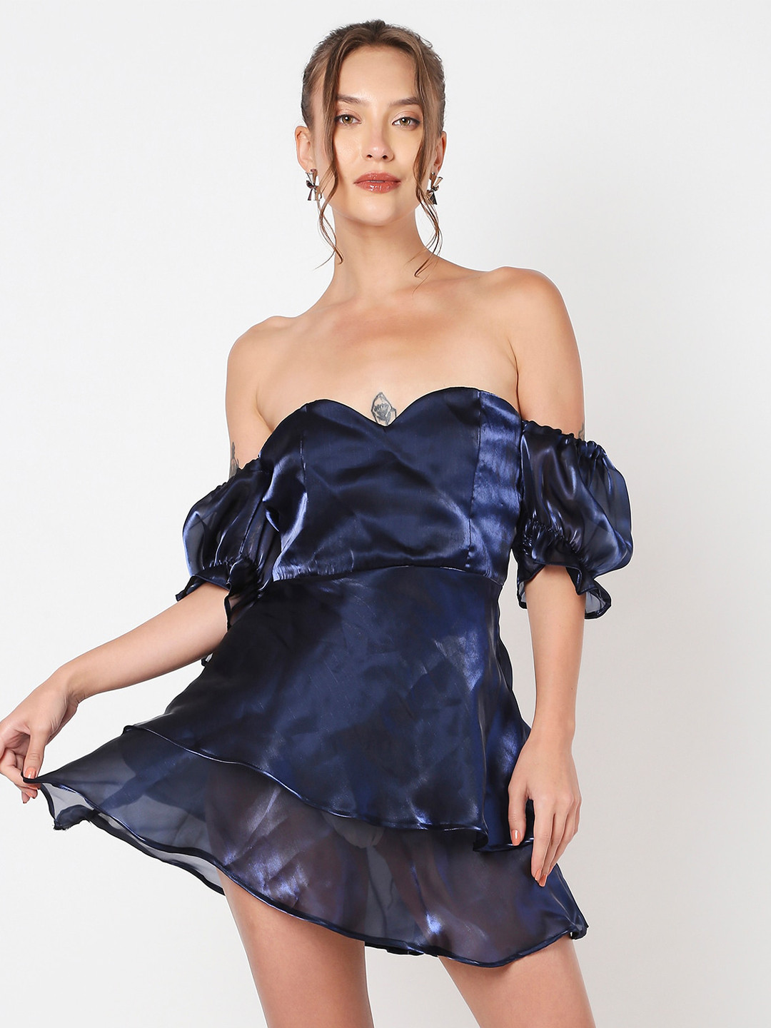 

LIYOKKI Off-Shoulder Fit & Flare Dress, Blue