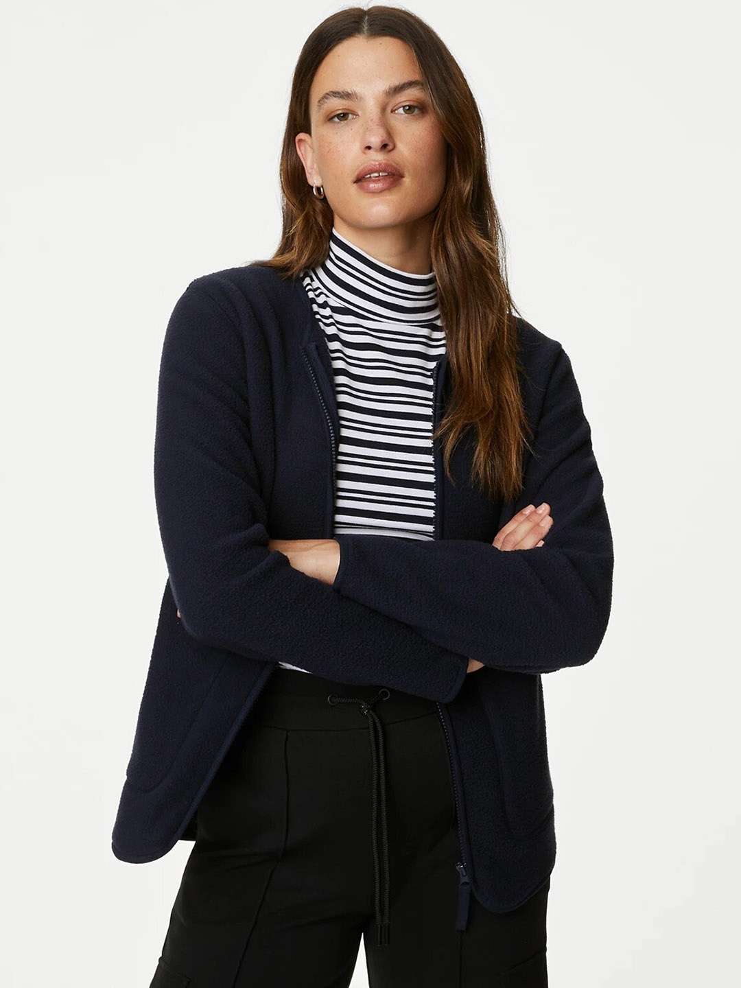 

Marks & Spencer Striped Longline Puffer Jacket with Patchwork, Navy blue