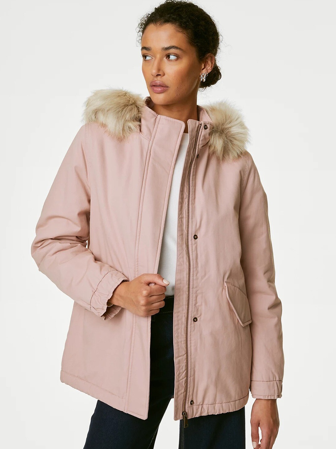 

Marks & Spencer Longline Parka Jacket, Pink