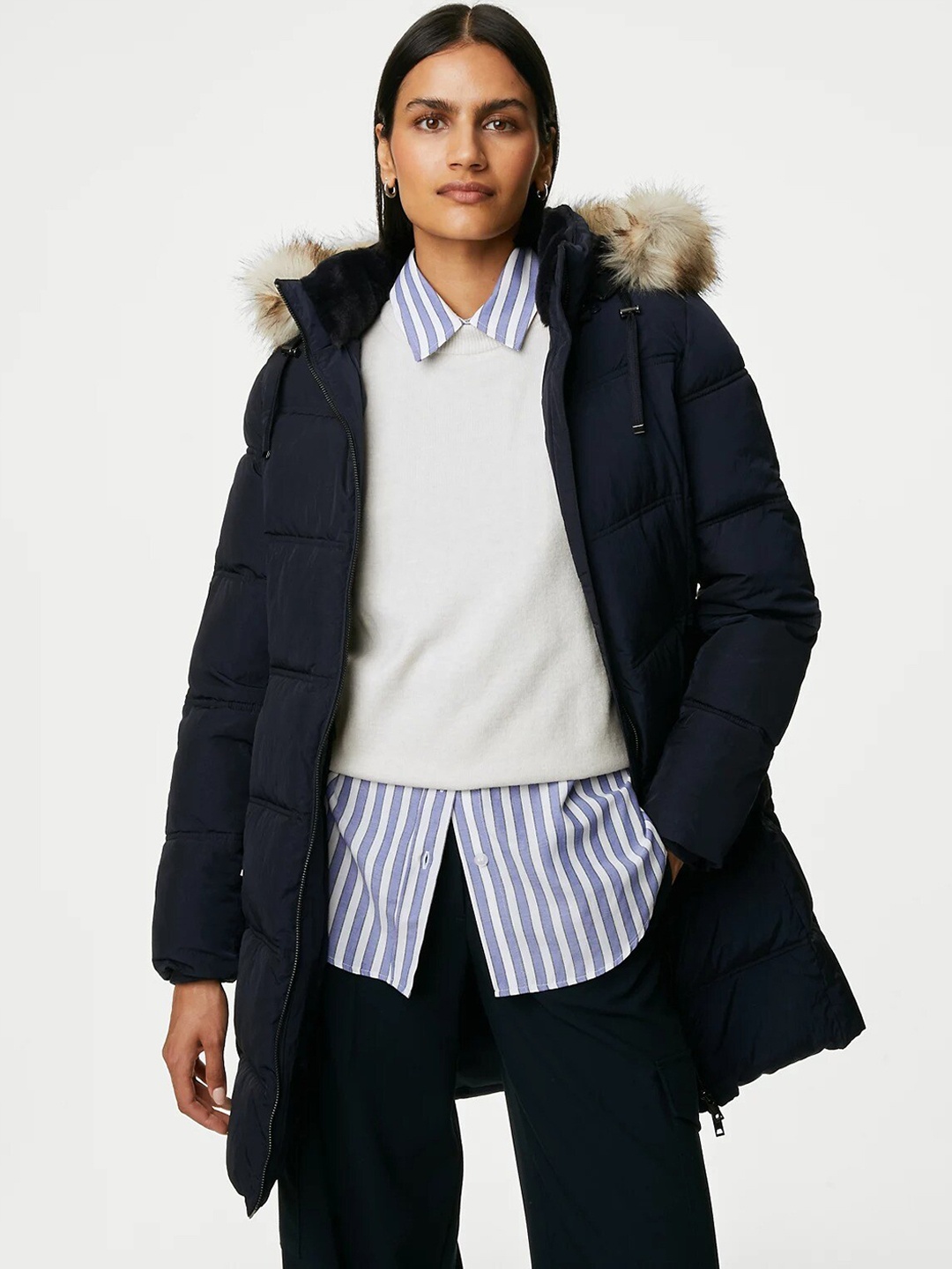 

Marks & Spencer Longline Parka Jacket, Navy blue