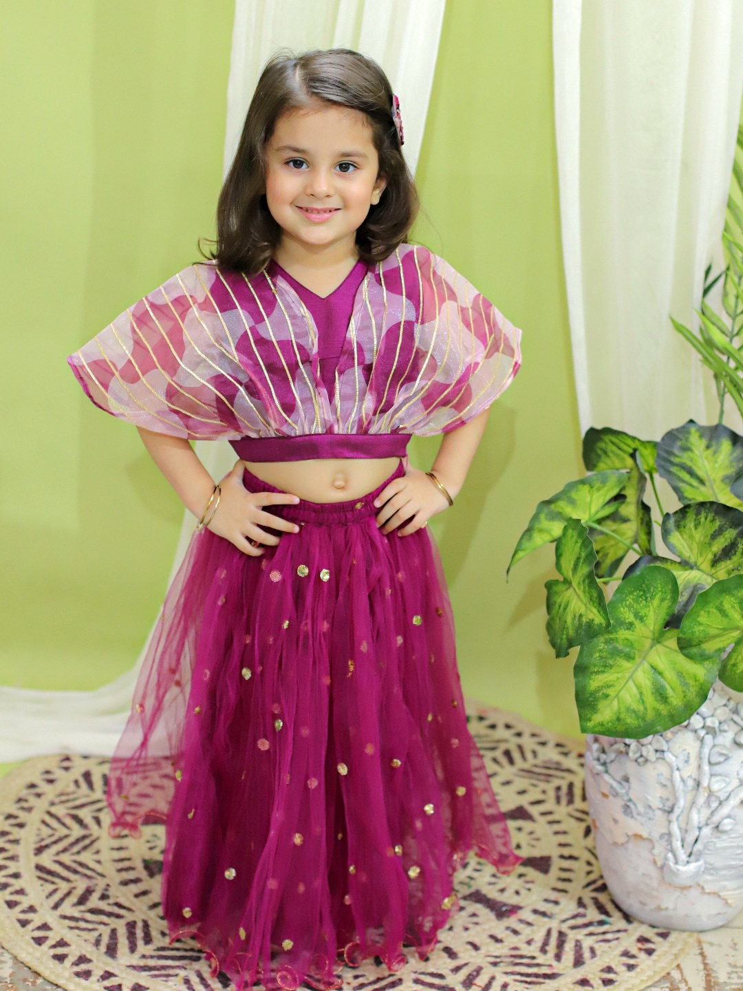 

BownBee Girls Embellished Sequinned Tie and Dye Ready to Wear Lehenga & Choli, Purple