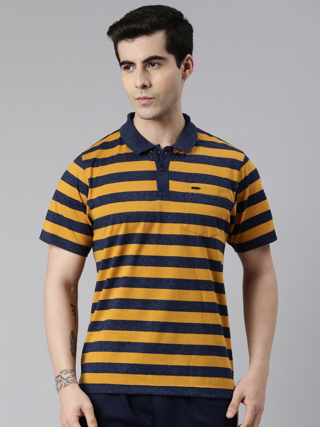 

Proline Striped Polo Collar Regular Fit Cotton Casual T-shirt, Yellow