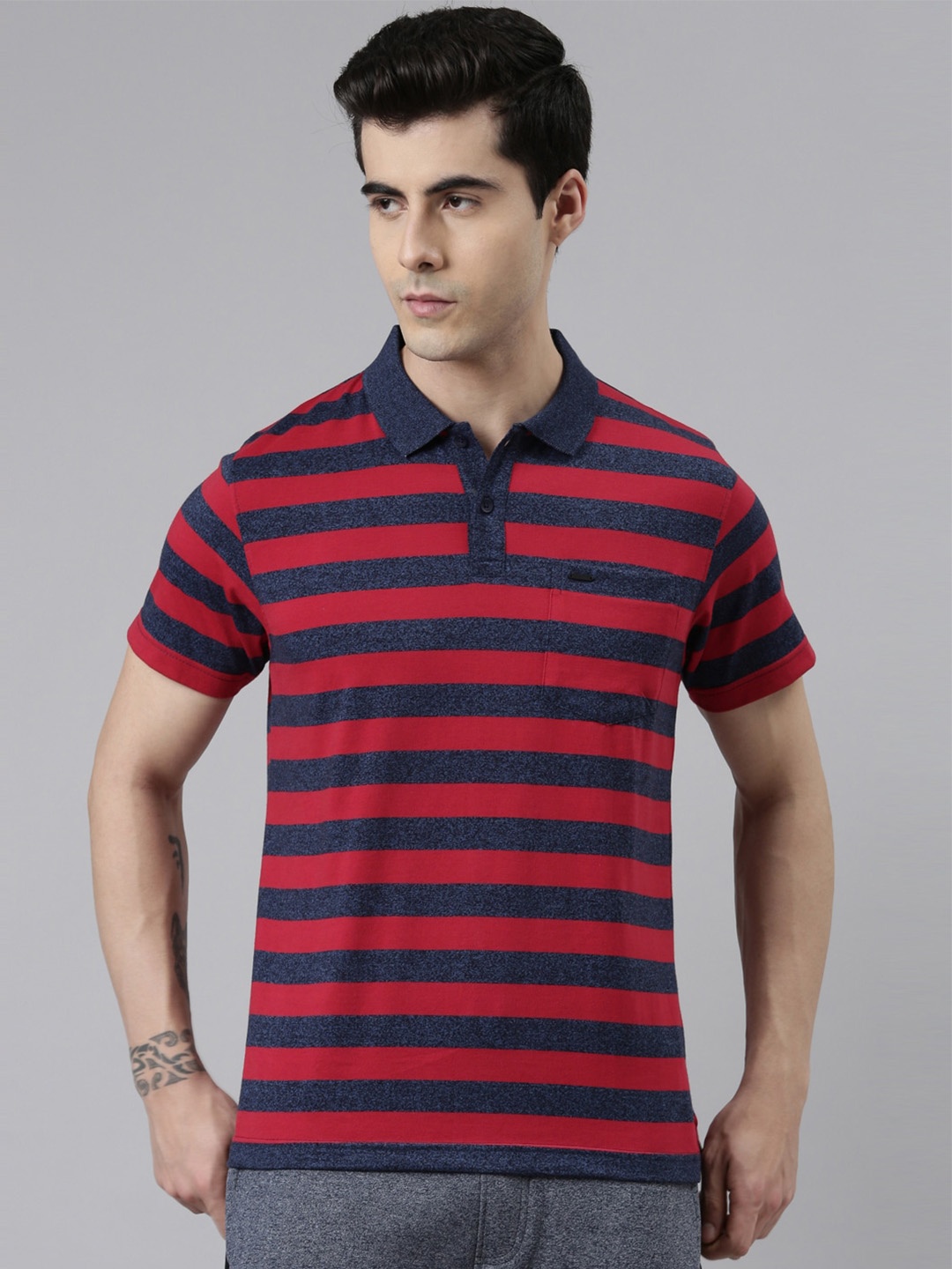 

Proline Striped Polo Collar Regular Fit Cotton Casual T-shirt, Red