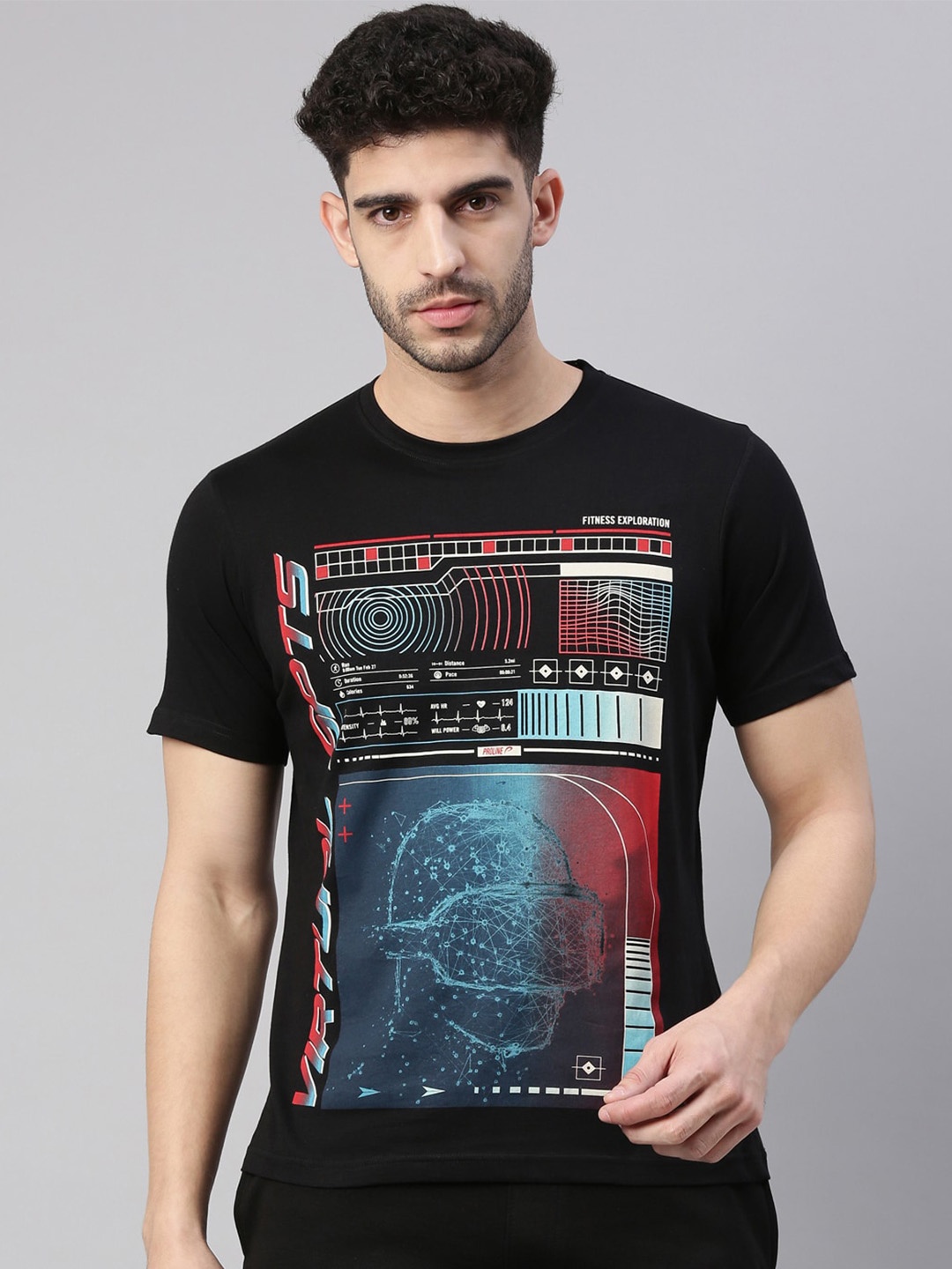 

Proline Graphic Printed Regular Fit Cotton Casual T-shirt, Black