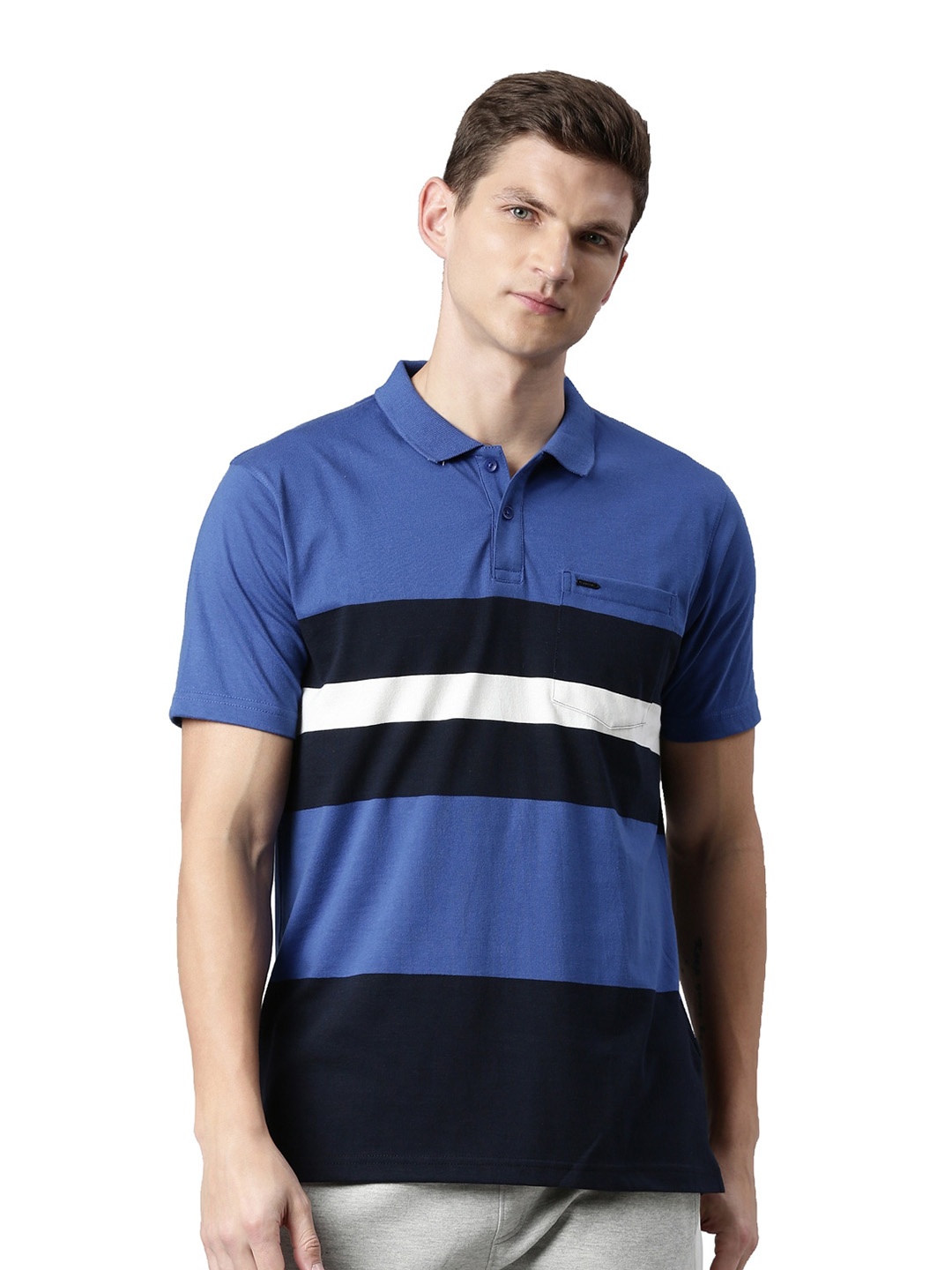 

Proline Striped Polo Collar Cotton Casual T-shirt, Blue