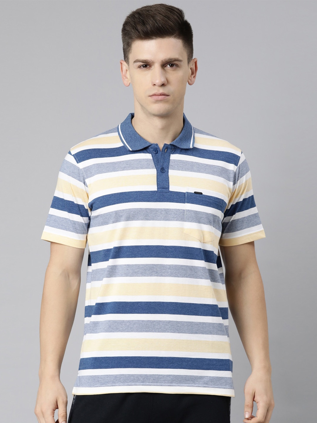 

Proline Striped Polo Collar Regular Fit Cotton Casual T-shirt, Navy blue