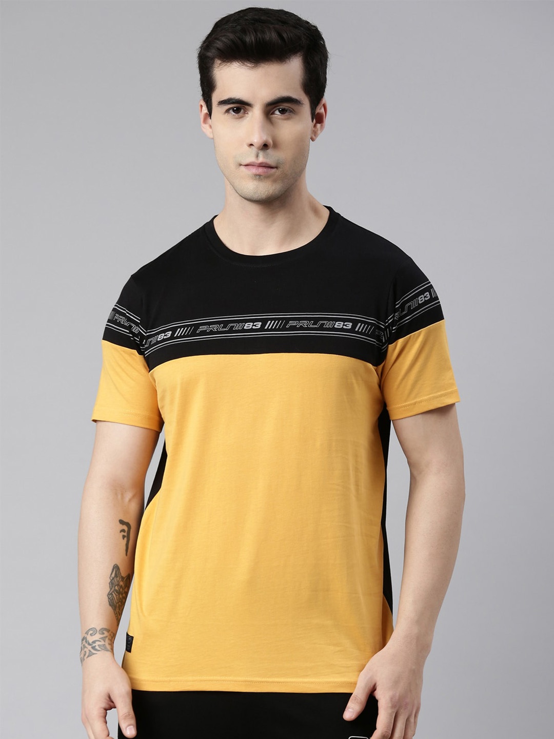 

Proline Colourblocked Round Neck Cotton Casual T-Shirt, Yellow