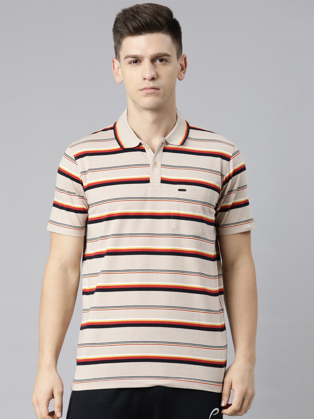 

Proline Striped Polo Collar Cotton Casual T-shirt, Cream