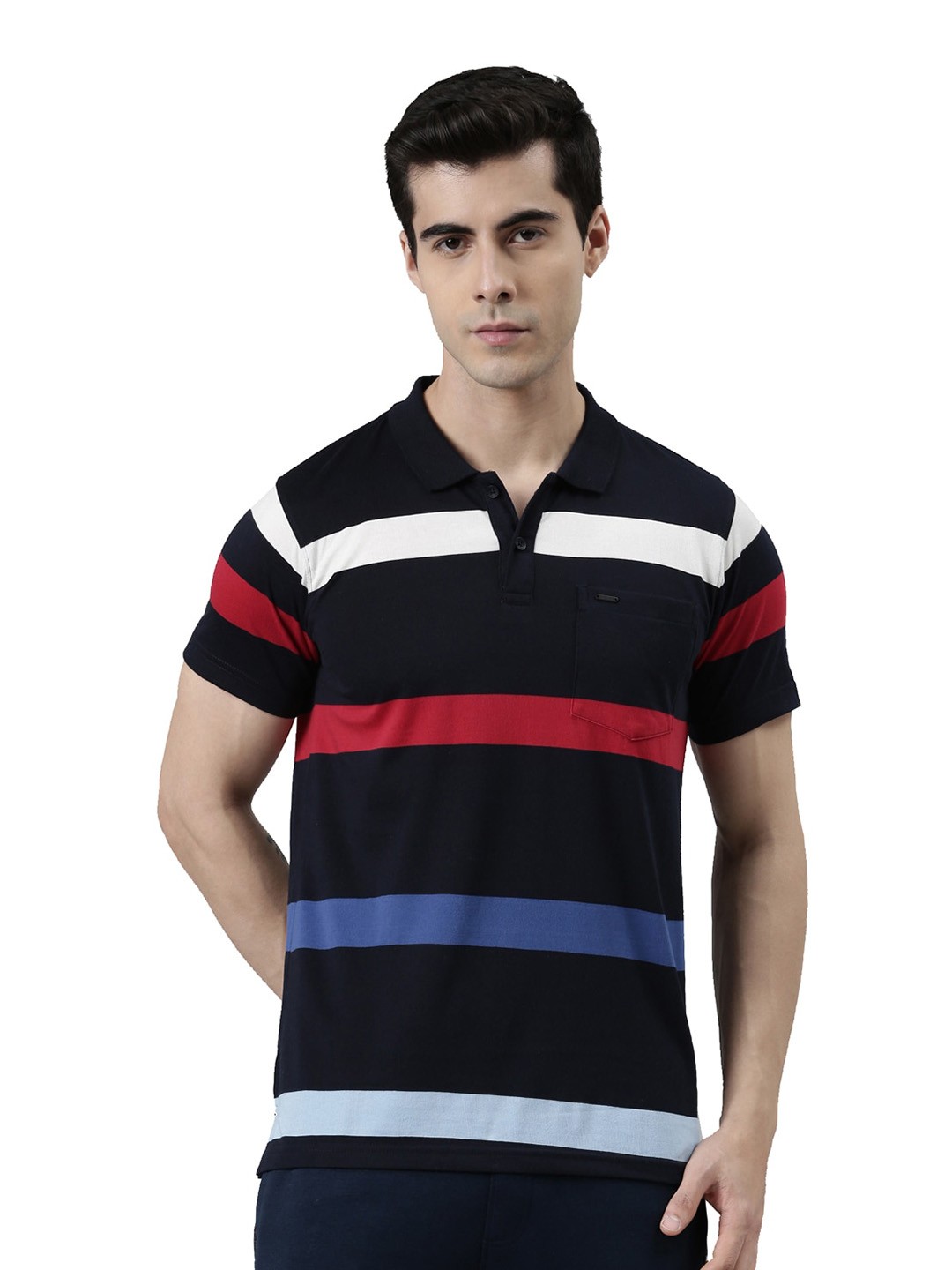 

Proline Striped Polo Collar Regular Fit Cotton Casual T-shirt, Navy blue