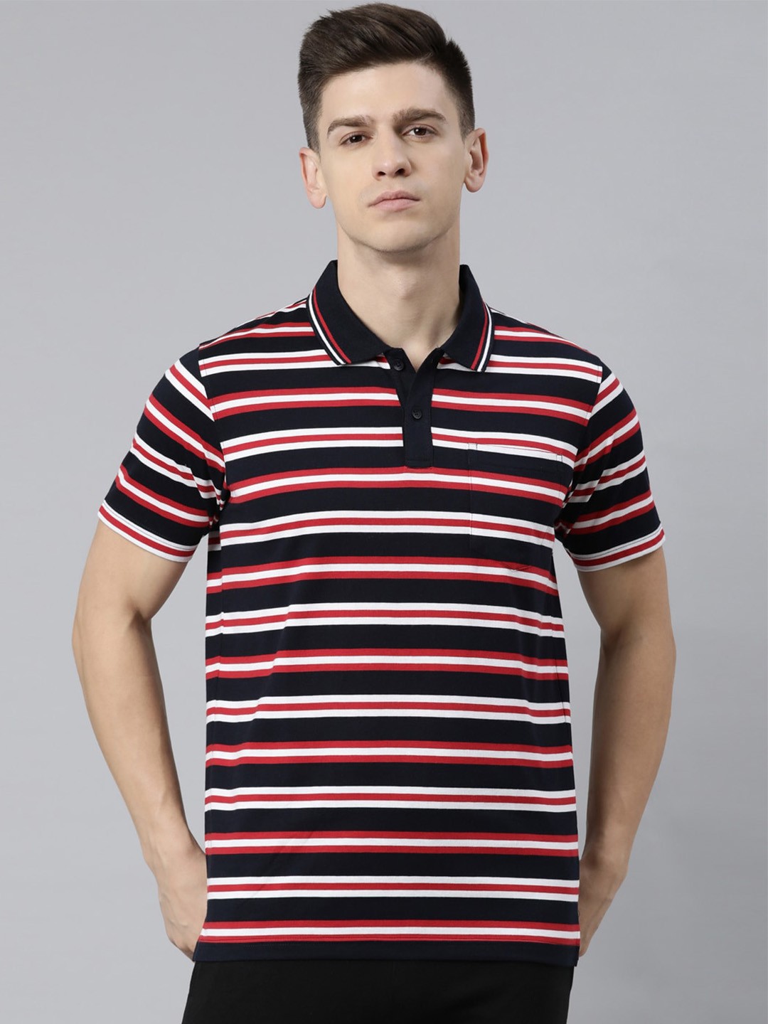 

Proline Striped Polo Collar Regular Fit Cotton Casual T-shirt, Navy blue