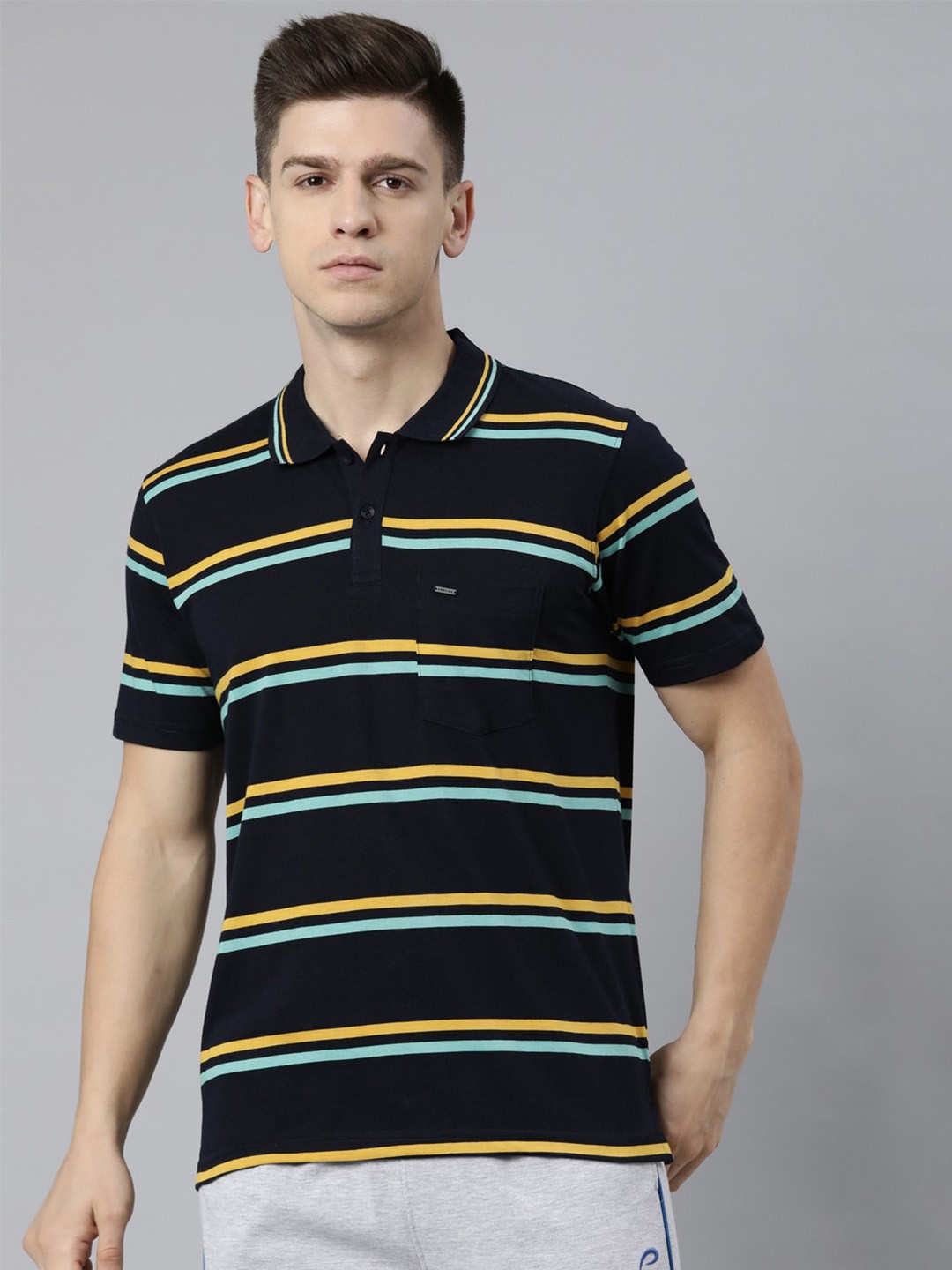 

Proline Striped Polo Collar Regular Fit Cotton Casual T-shirt, Navy blue