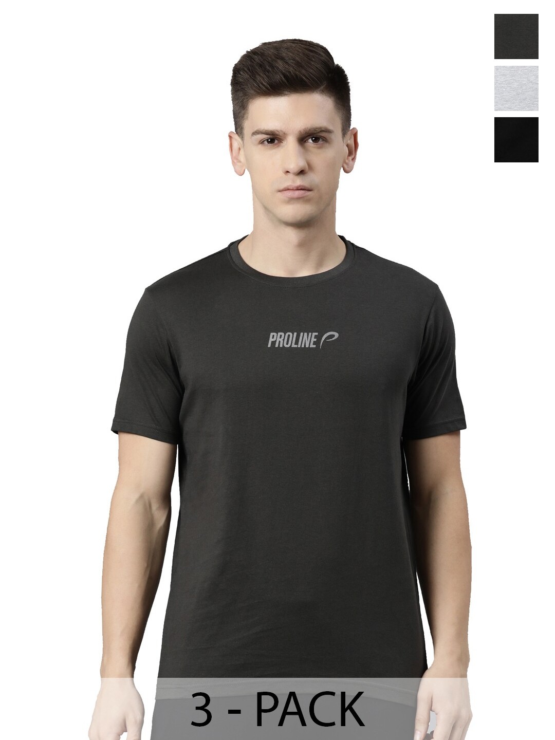 

Proline Pack Of 3 Regular Fit Cotton Casual T-shirt, Grey