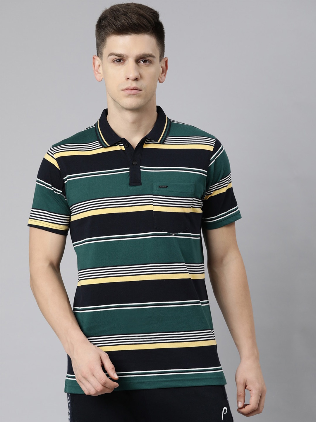 

Proline Striped Polo Collar Cotton T-shirt, Green