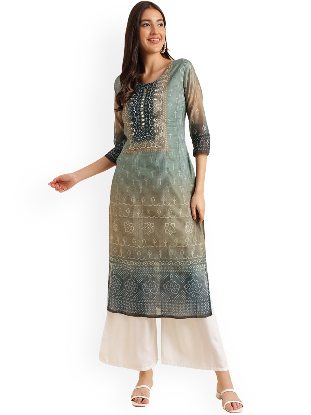 

KALINI Floral Printed Kurta, Blue