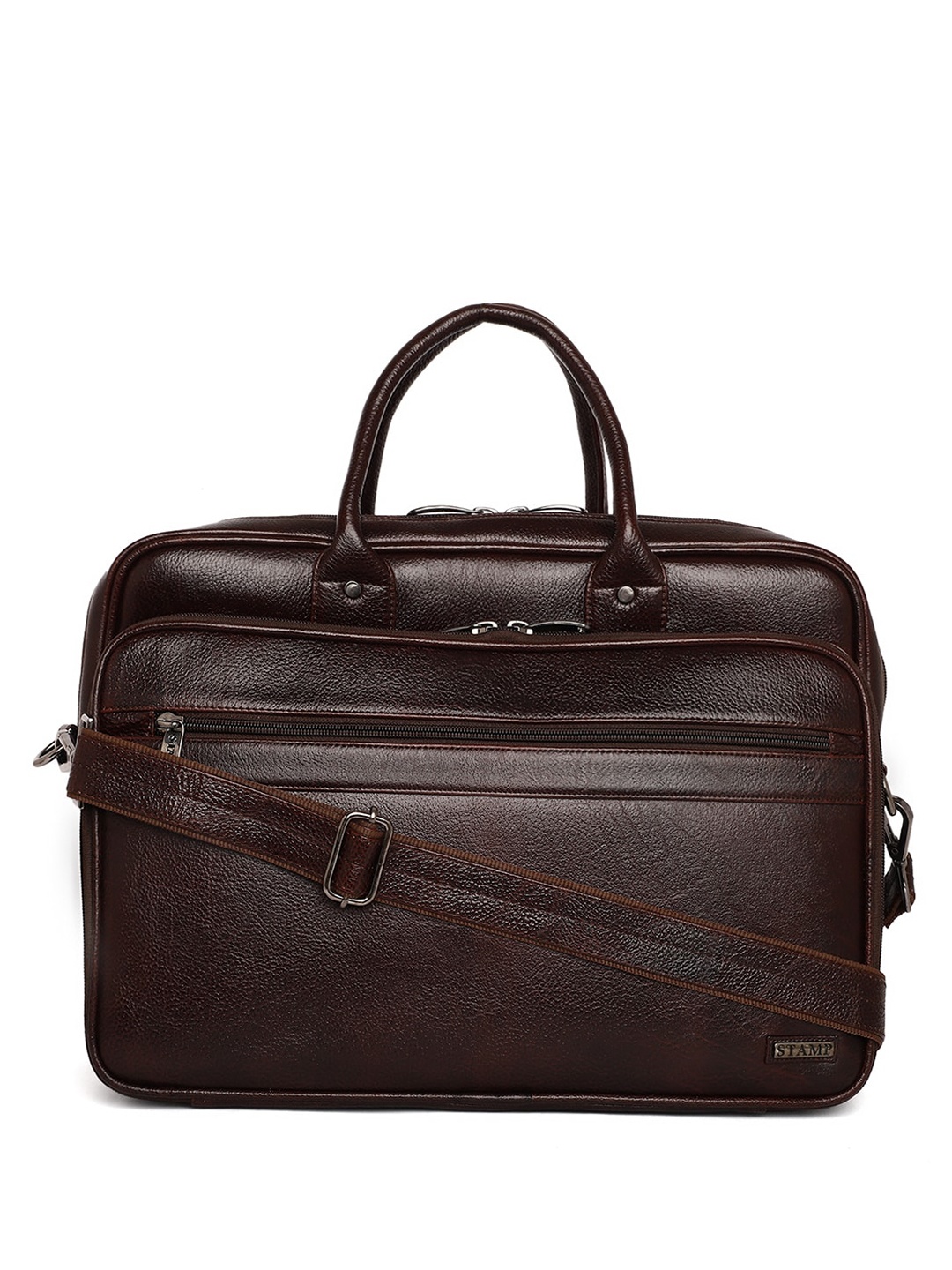 

Stamp Unisex Leather Laptop Bag Up to 17 inch, Brown