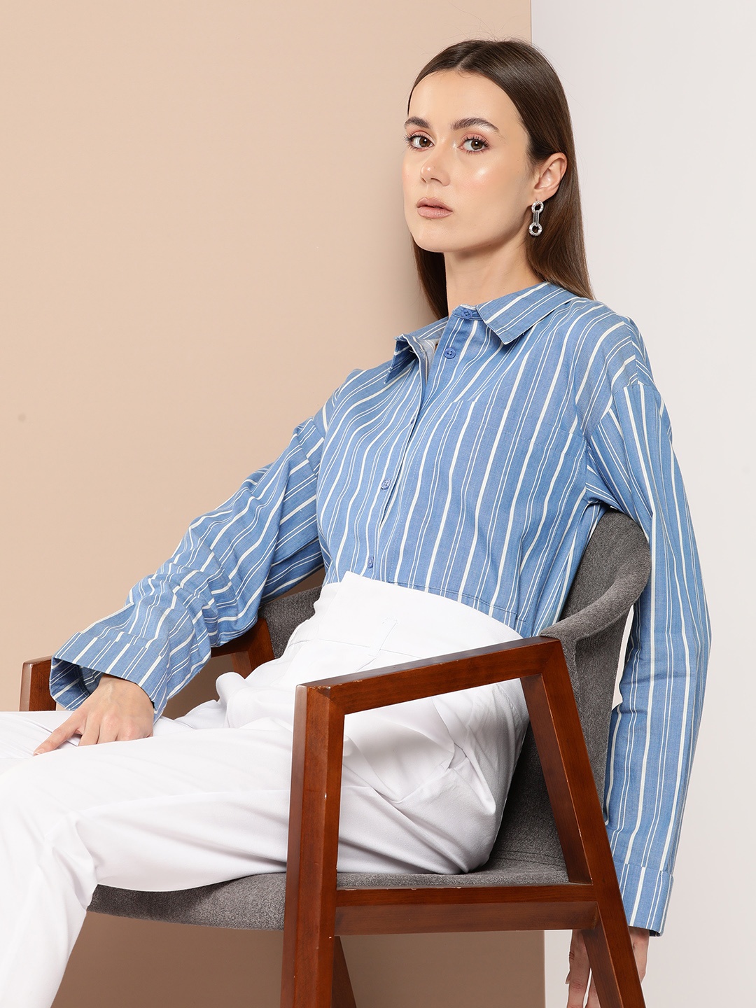 

INVICTUS Striped Pure Cotton Casual Shirt, Blue