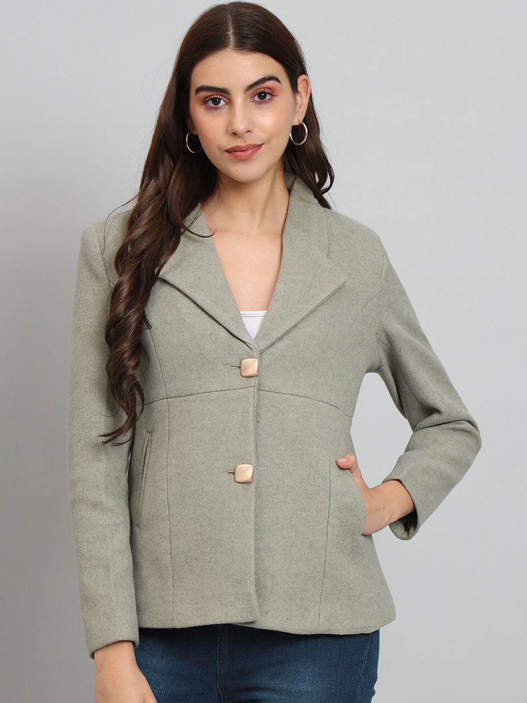 

BROOWL Single Breasted Woollen Blazer, Green