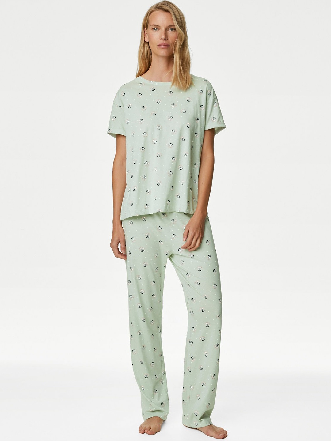 

Marks & Spencer Floral Printed Pure Cotton Night suit, Green