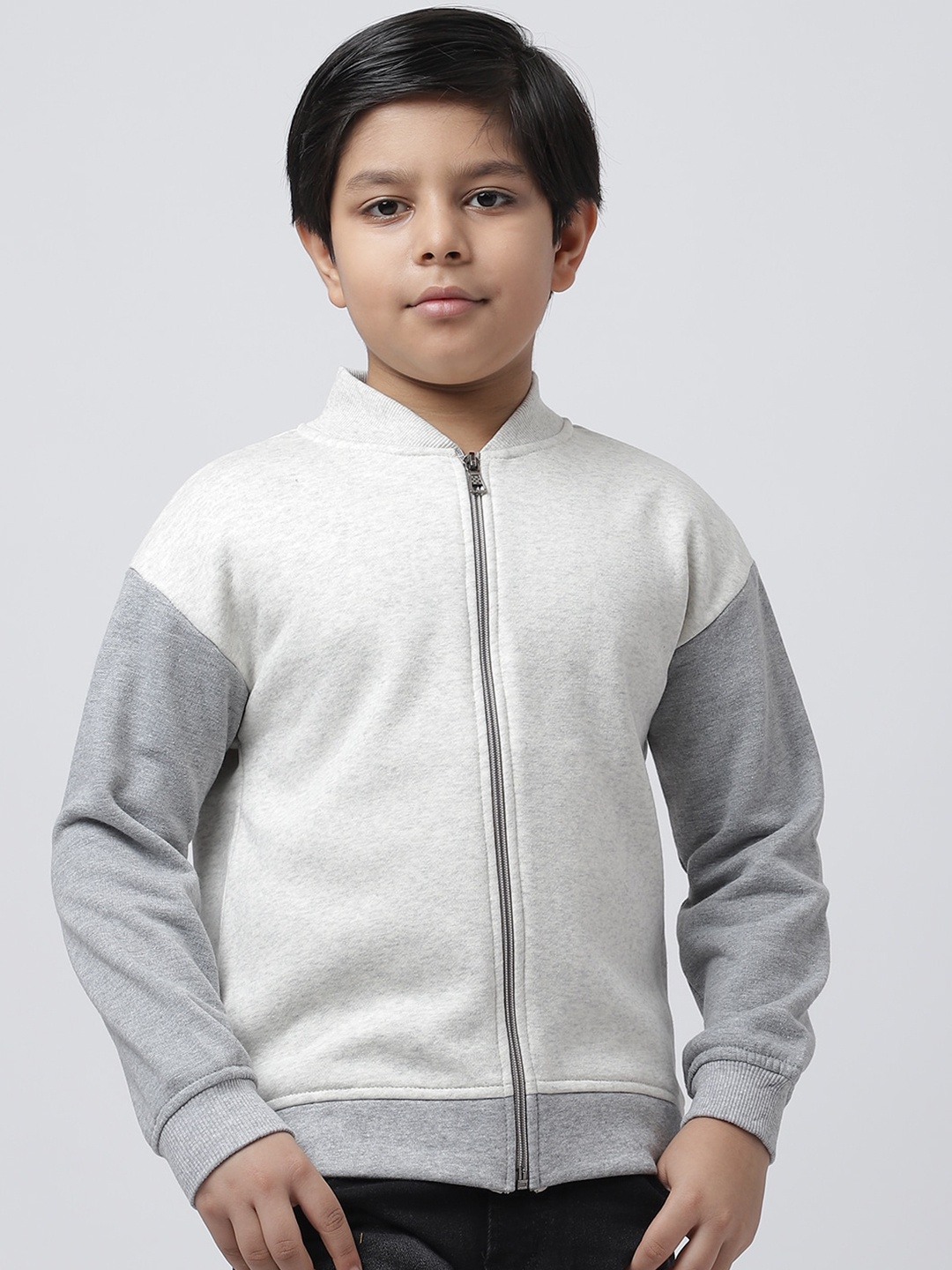 

Rute Boys Colourblocked Front-Open Fleece Sweatshirt, White