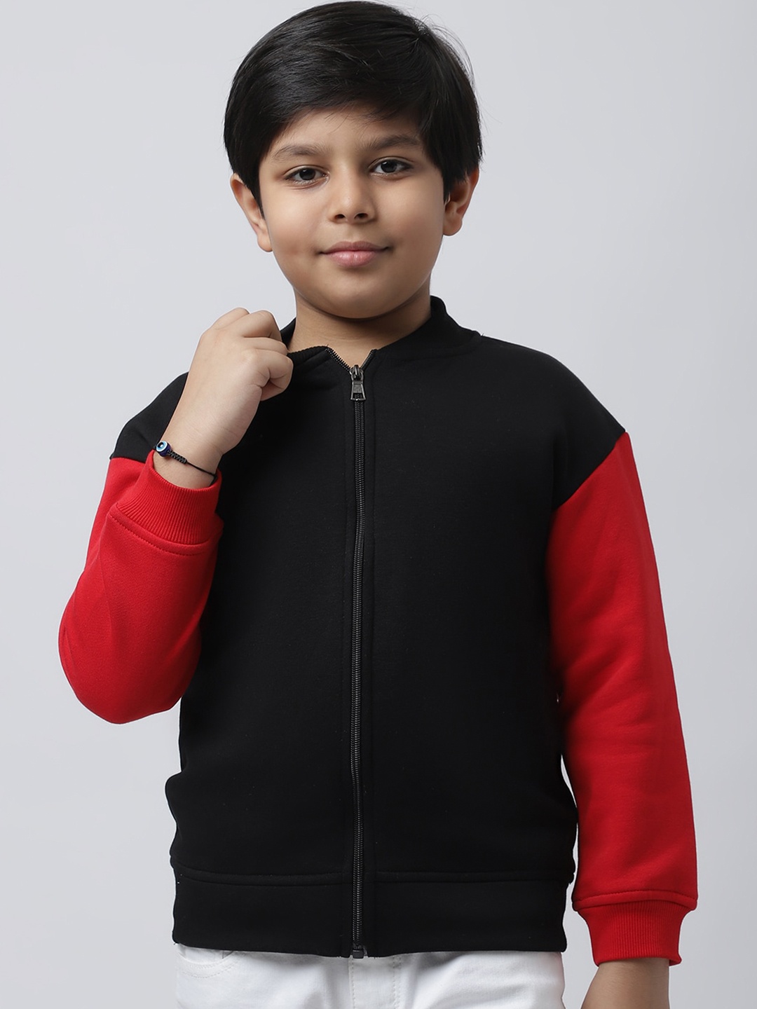 

Rute Boys Colourblocked Front-Open Fleece Sweatshirt, Black