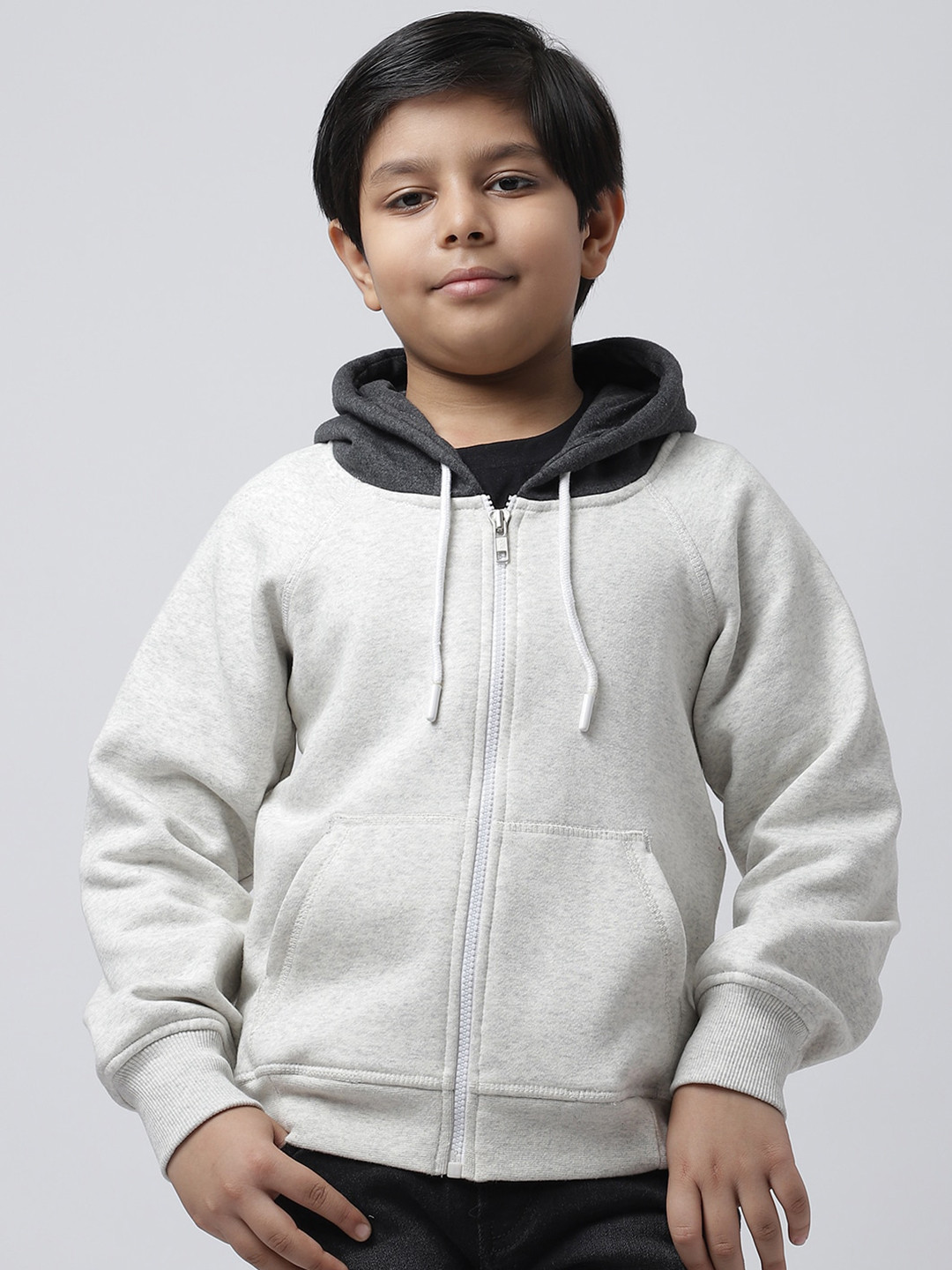 

Rute Boys Hooded Long Sleeves Front-Open Fleece Sweatshirt, White