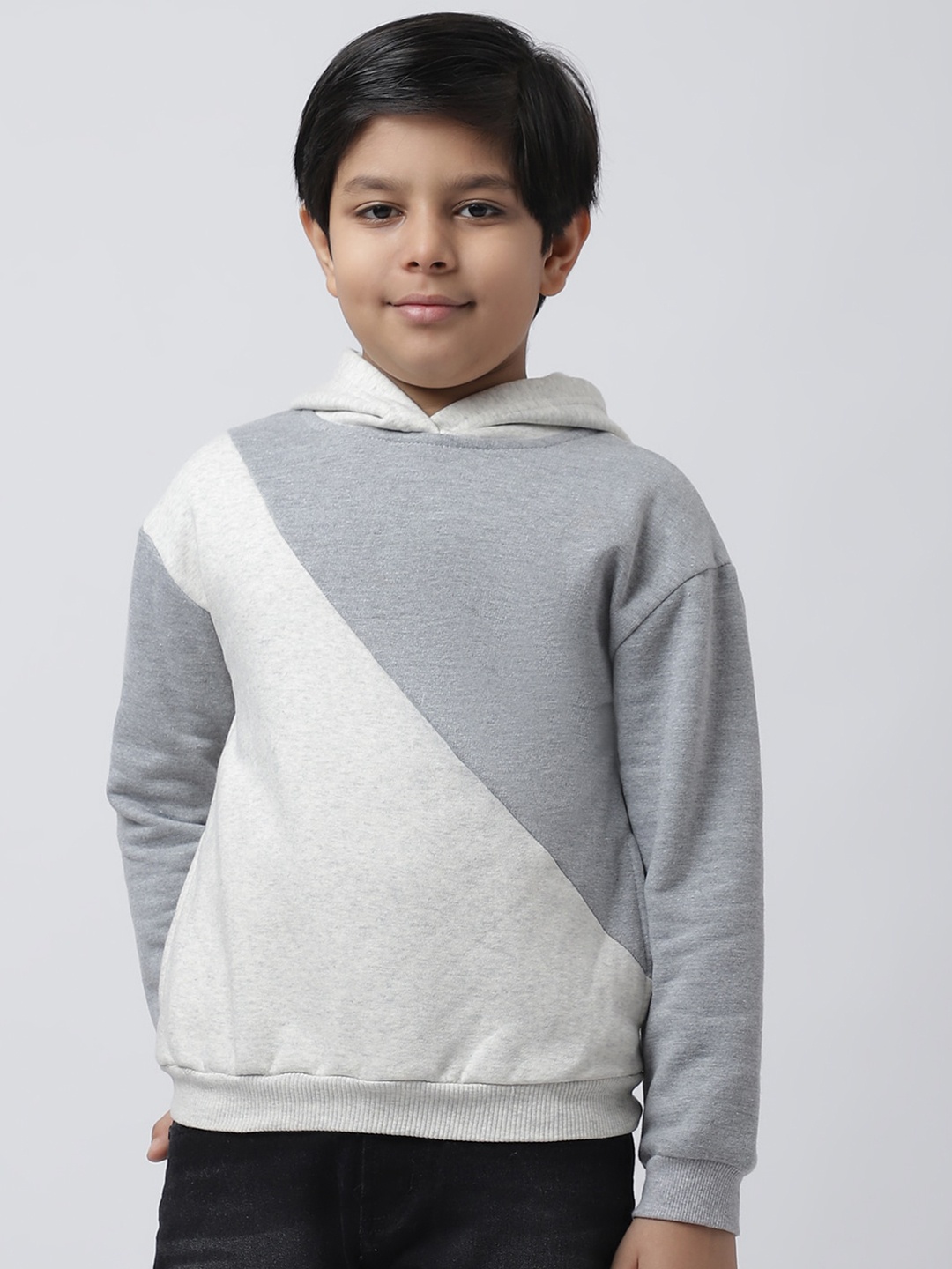 

Rute Boys Colourblocked Hooded Long Sleeves Fleece Pullover, Grey