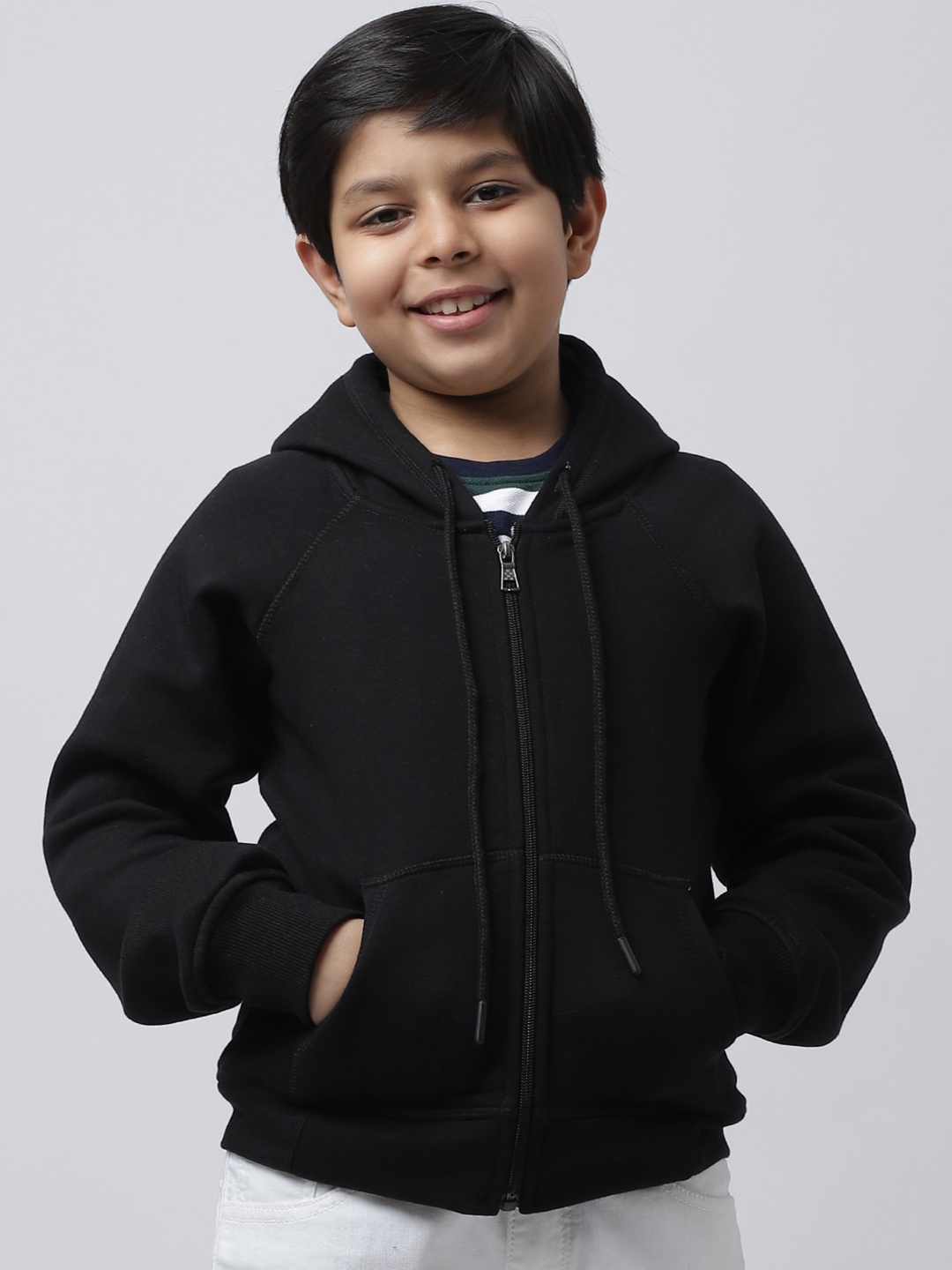 

Rute Boys Hooded Front-Open Fleece Sweatshirt, Black