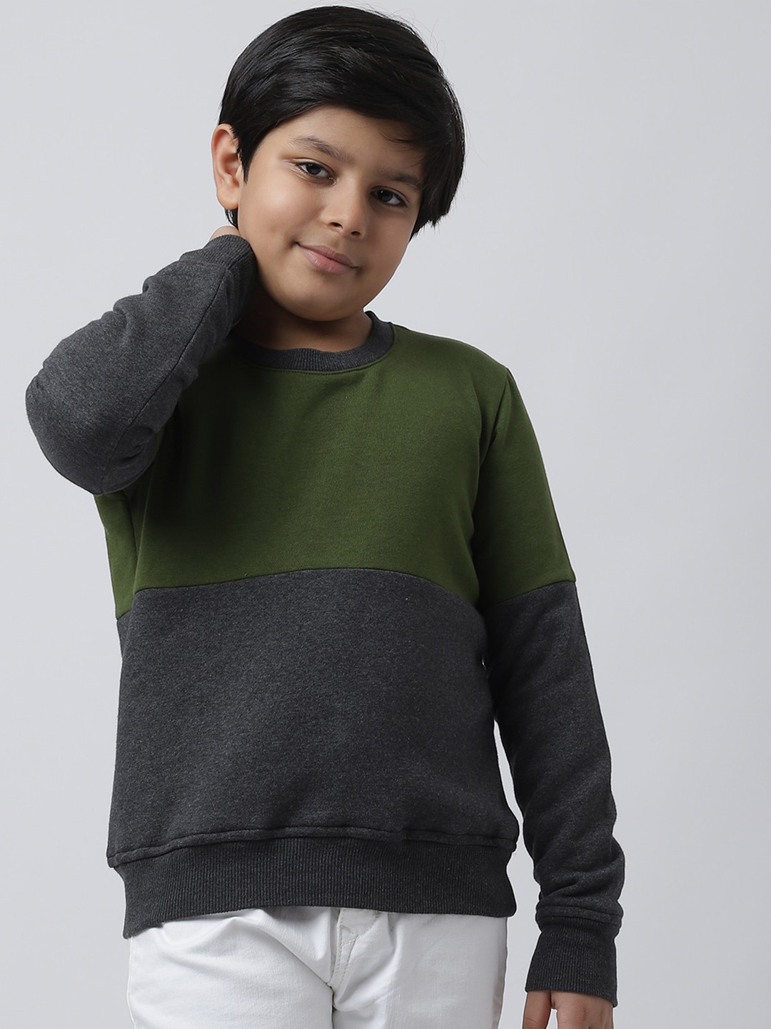 

Rute Boys Colourblocked Hooded Long Sleeves Fleece Pullover, Grey