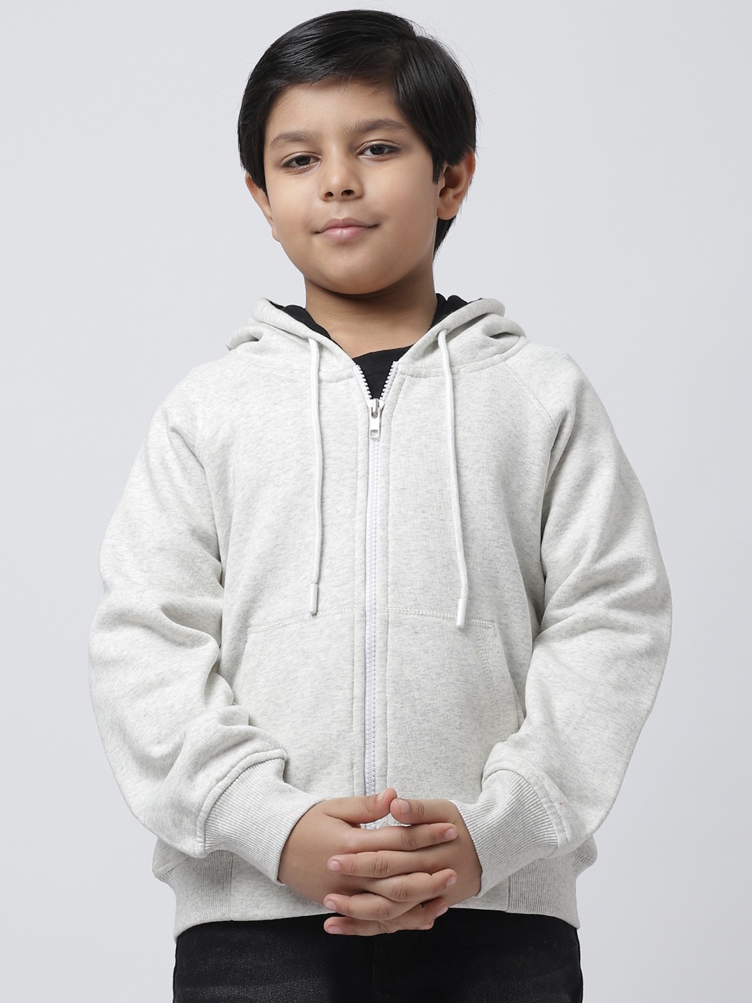 

Rute Boys Hooded Long Sleeves Front-Open Fleece Sweatshirt, White