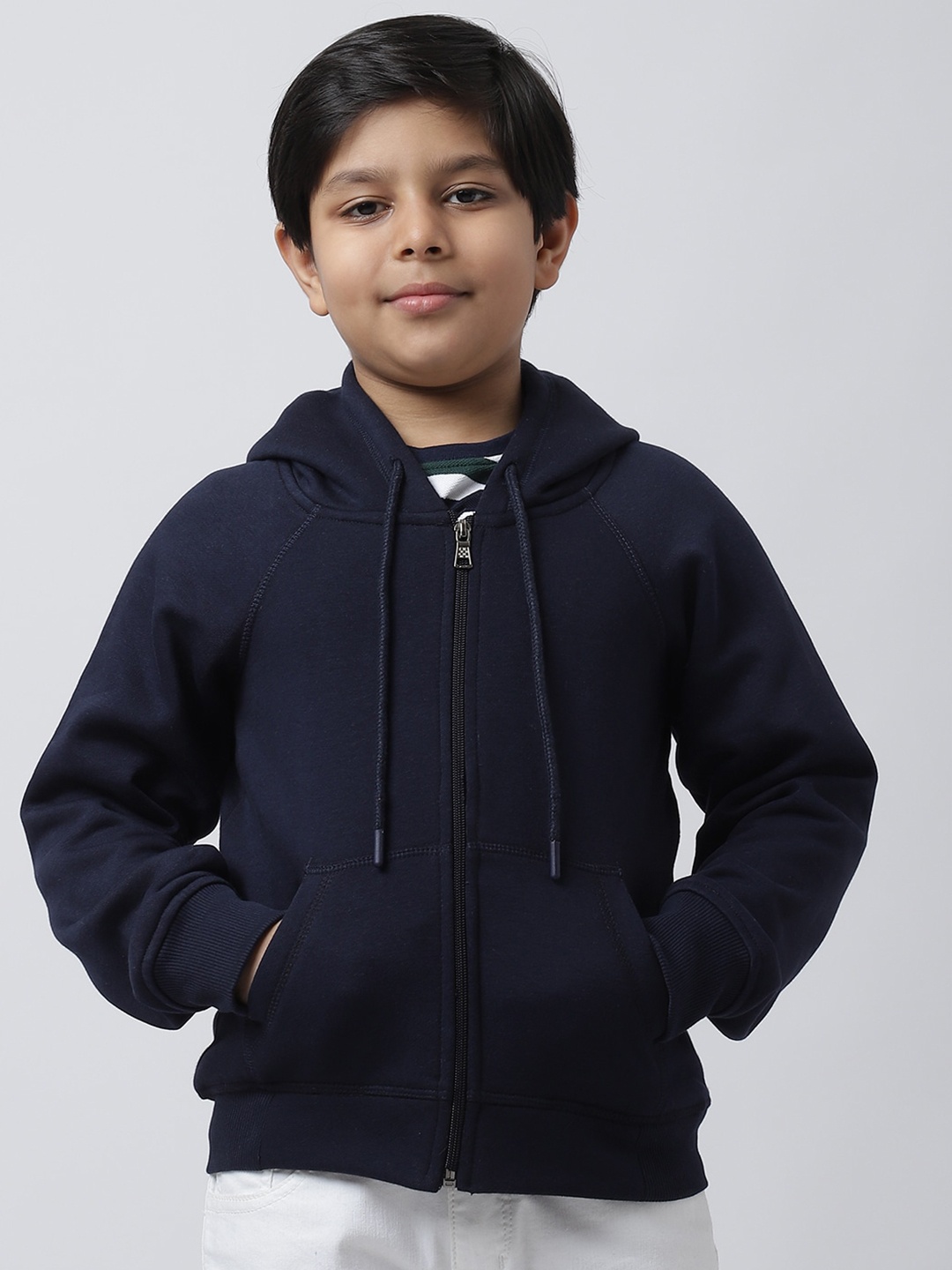 

Rute Boys Hooded Long Sleeves Front-Open Fleece Sweatshirt, Navy blue