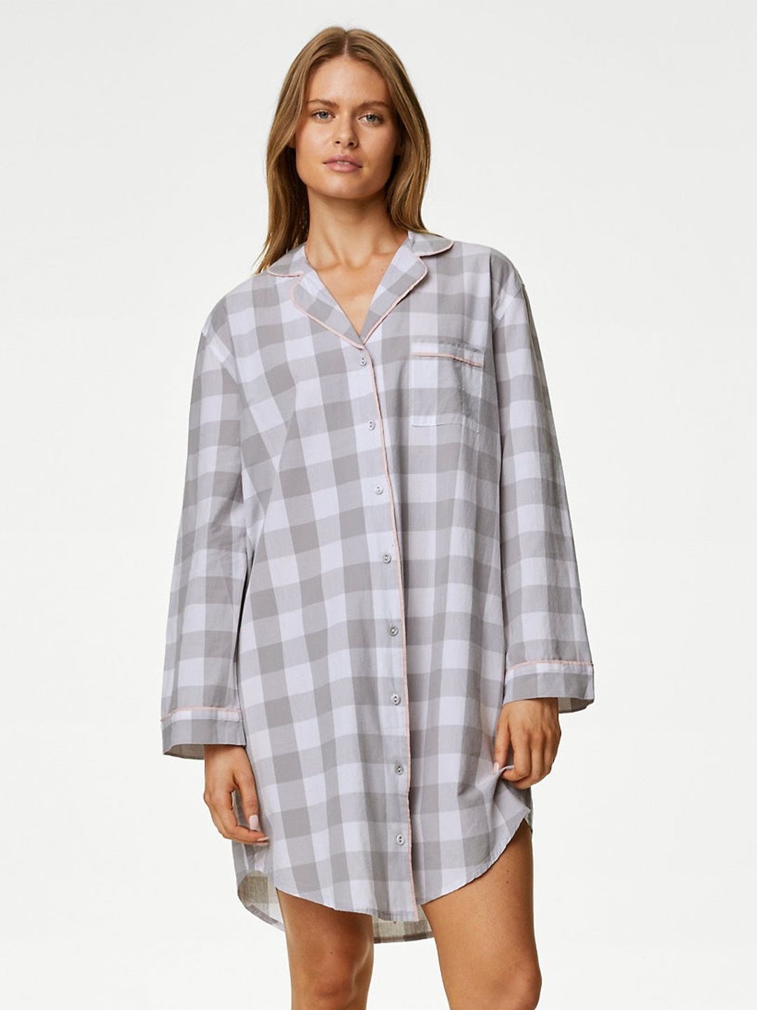 

Marks & Spencer Checked Nightdress, Grey