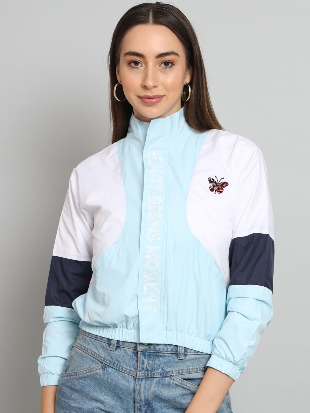 

BROOWL Colourblocked Lightweight Bomber Jacket, Blue