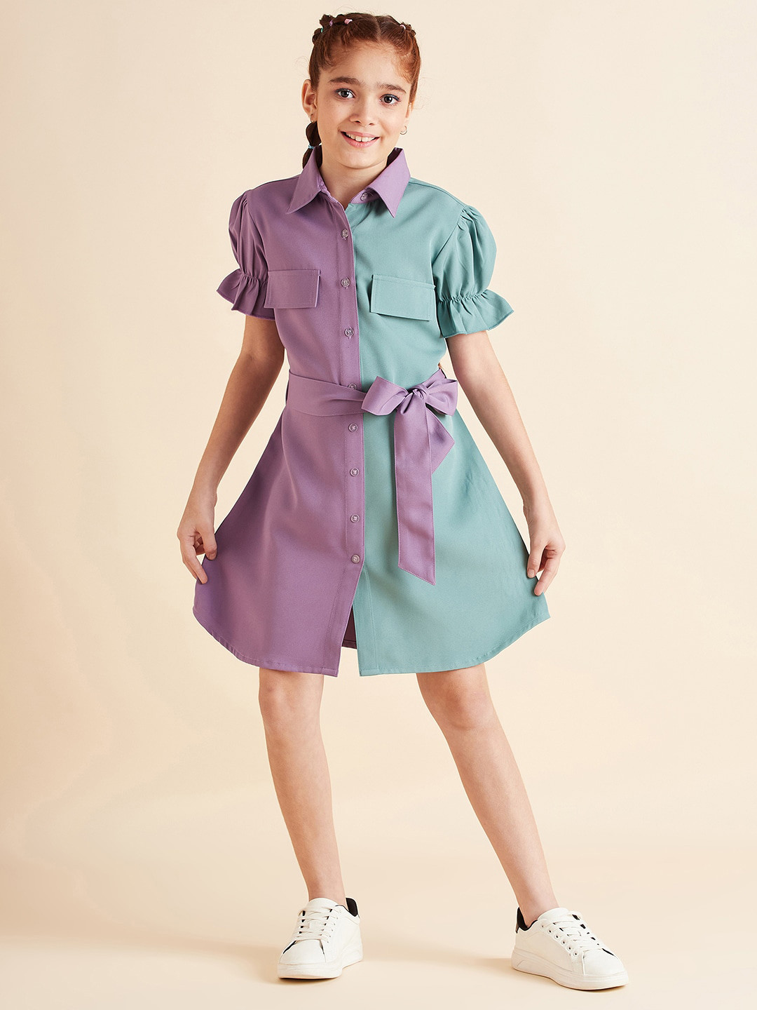 

Cherry & Jerry Girls Crepe Shirt Dress With Belt, Lavender