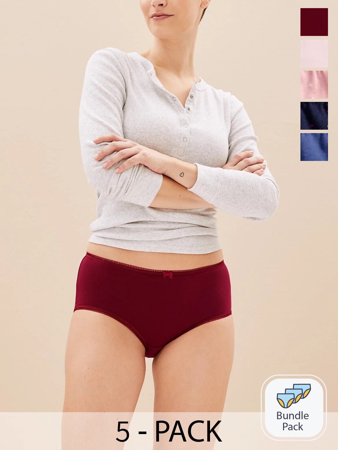 

Marks & Spencer Pack Of 5 Anti Bacterial Pure Cotton Basic Briefs, Maroon