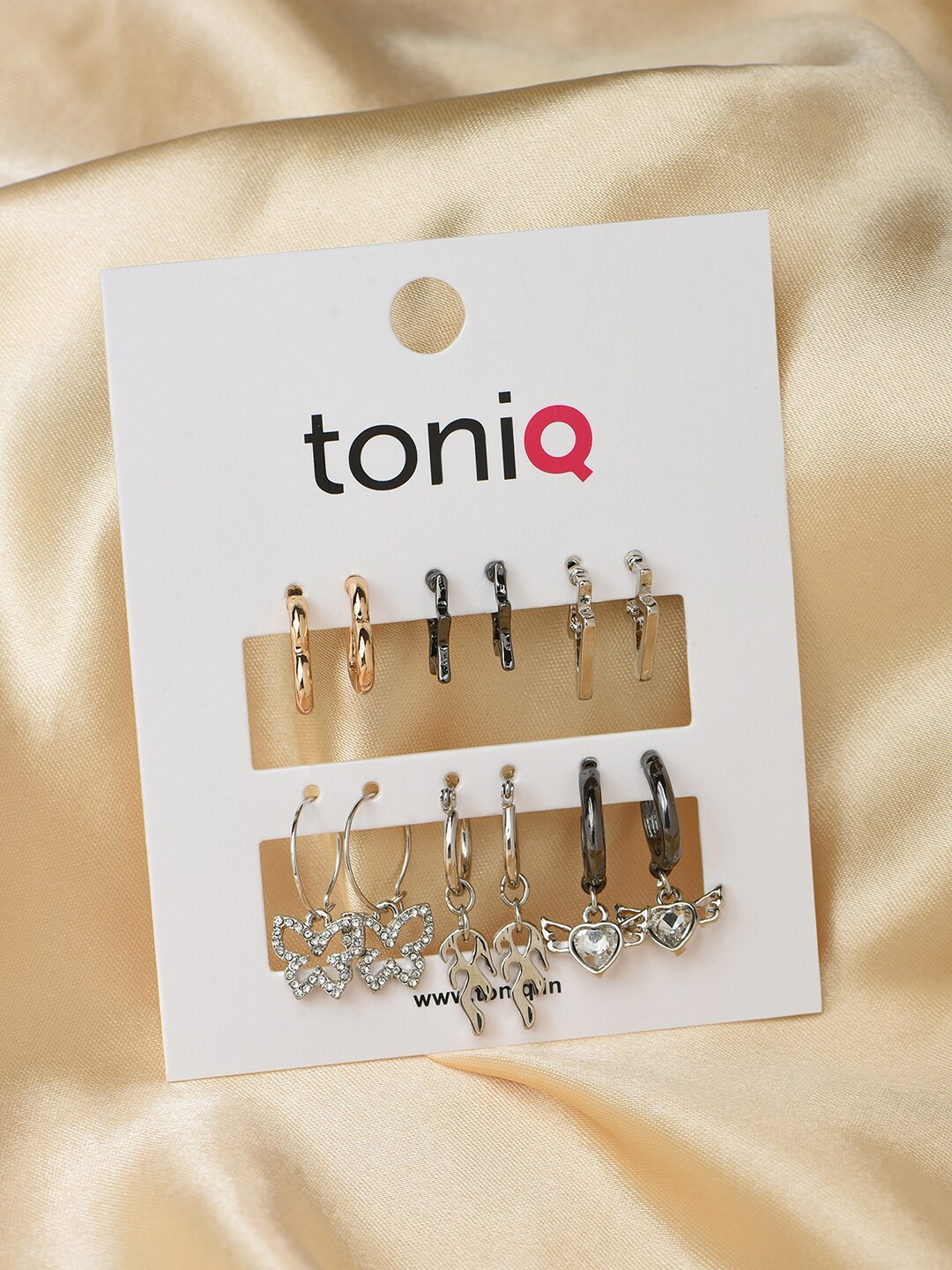 

ToniQ Set Of 6 Contemporary Studs Earrings, Multi