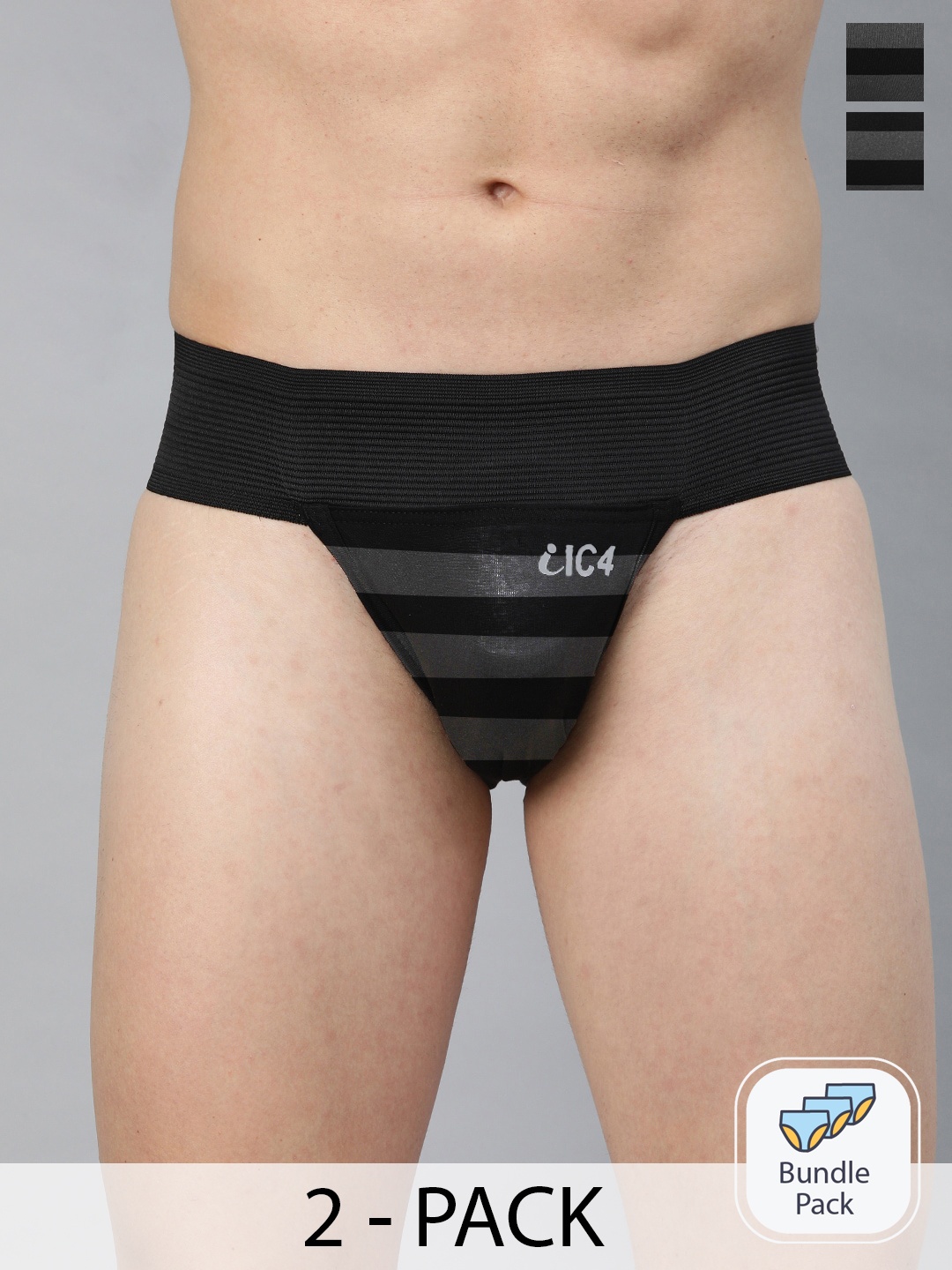 

IC4 Pack of 2 Striped Mid-Rise Anti Bacterial Sports Briefs 0COAL201P2, Black