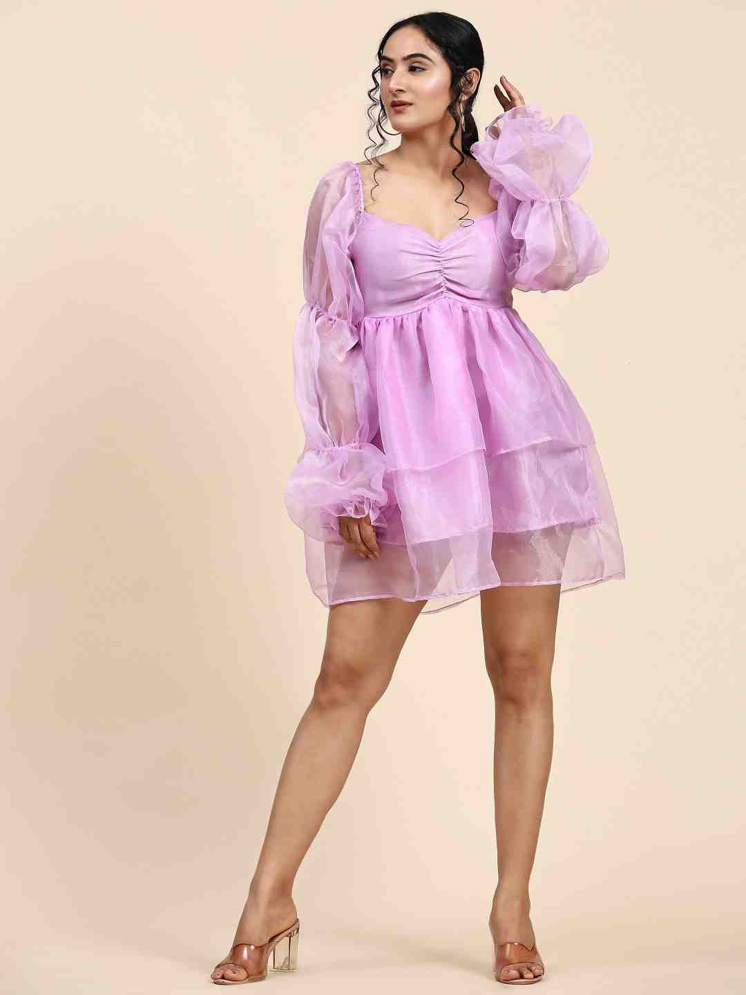 

Phenav Puff Sleeve Empire Dress, Lavender