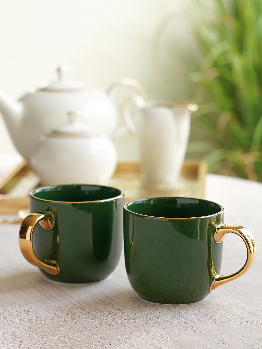 

Pure Home and Living Senorita Green 2 Pieces Porcelain Matte Coffee Mugs 300 ml Each