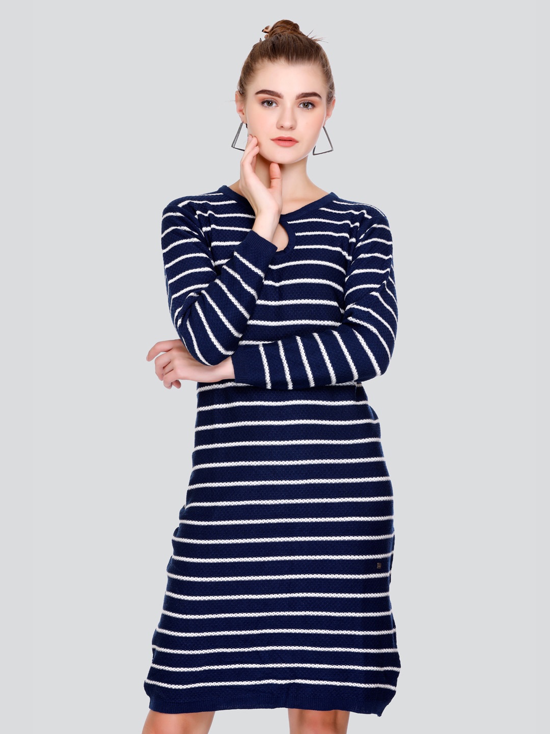 

GOSHA & MAU Striped Keyhole Neck Acrylic Jumper Dress, Blue