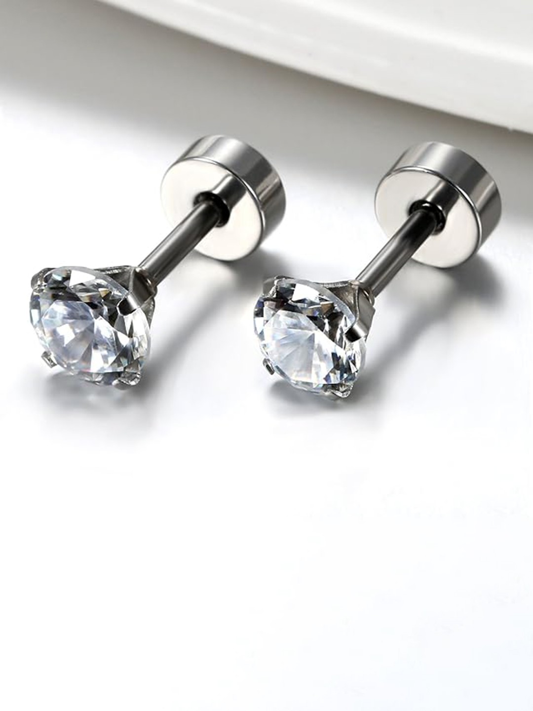 

VIEN Set Of 2 Silver-Plated & Gold-Plated Contemporary Cubic Zirconia Studs Earrings
