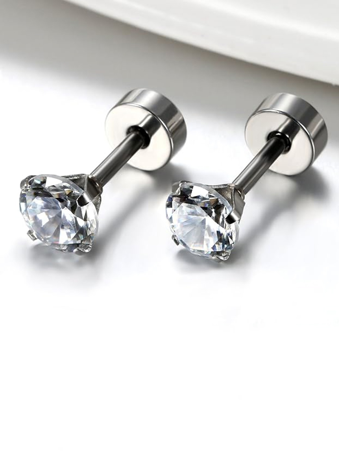 

VIEN Silver-Plated Contemporary Cubic Zirconia Studs Earrings