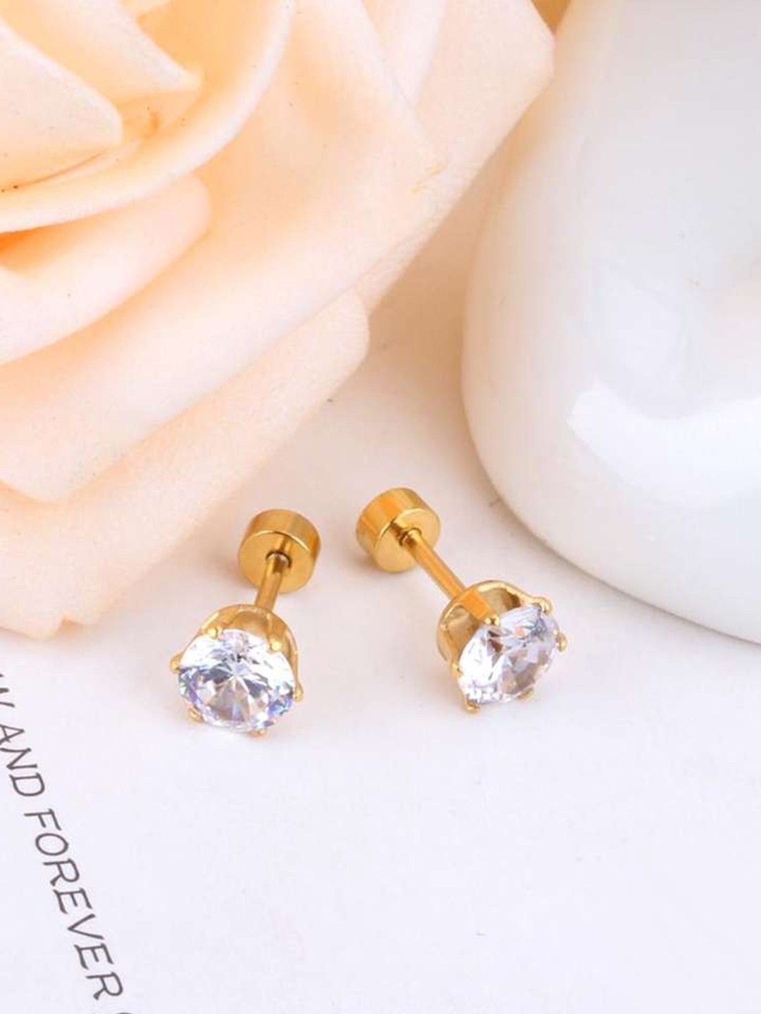 

VIEN Gold Plated Contemporary Cubic Zirconia Studs Earrings